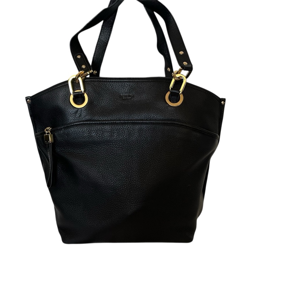 Perlina Black Leather Tote Bag